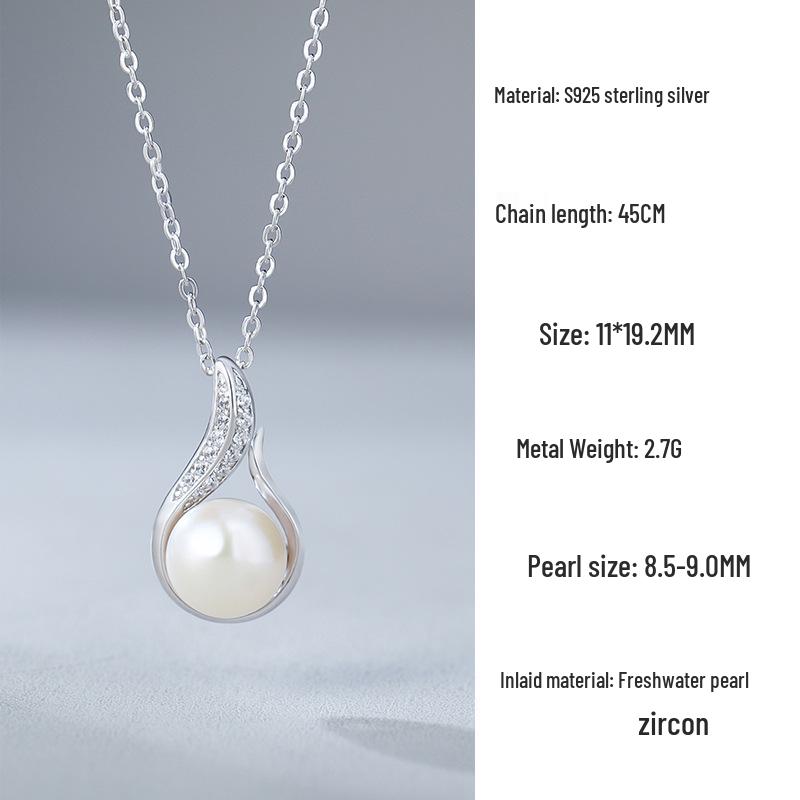 Elegant 925 Sterling Silver Necklace with Freshwater Pearl Pendant - Internet Celebrity Style 925 Silver