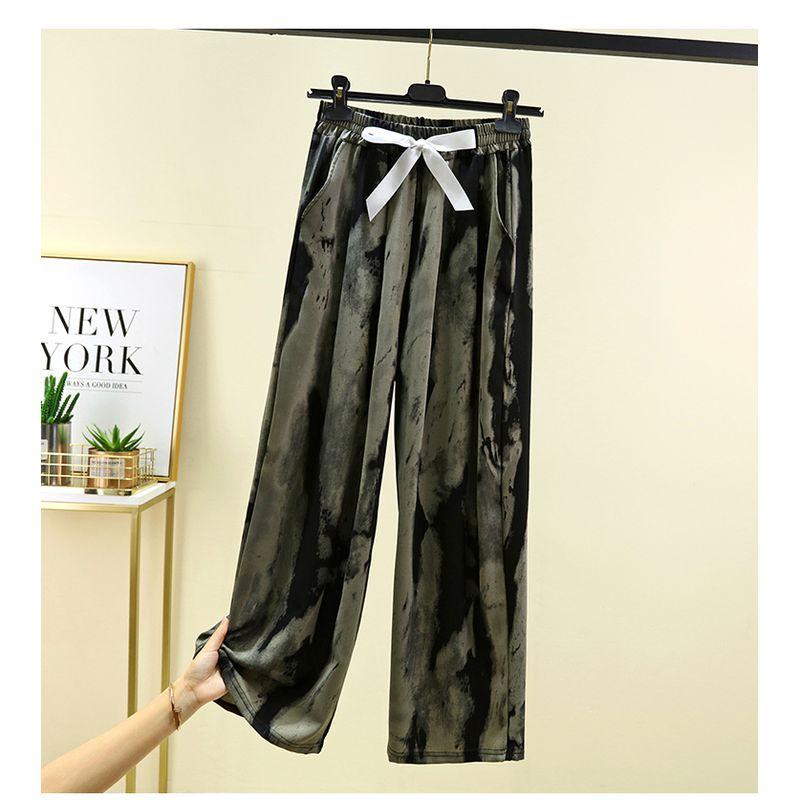 New Ice Silk Ink Pants Versatile Retro Straight Wide-Leg Pants Slim Plus Size Drape Chiffon Pants High Waist Casual Pants