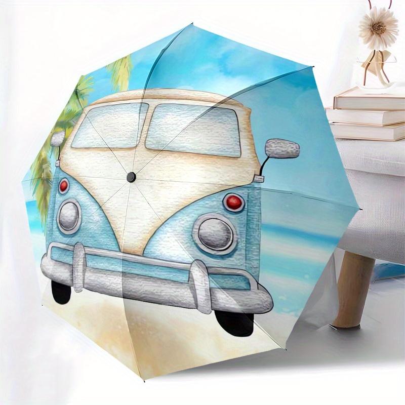 1 Stück Hochwertiger Regenschirm im Strandbus-Design, Automatisches Öffnen und Schließen, Multifunktionaler Regenschirm G0811001