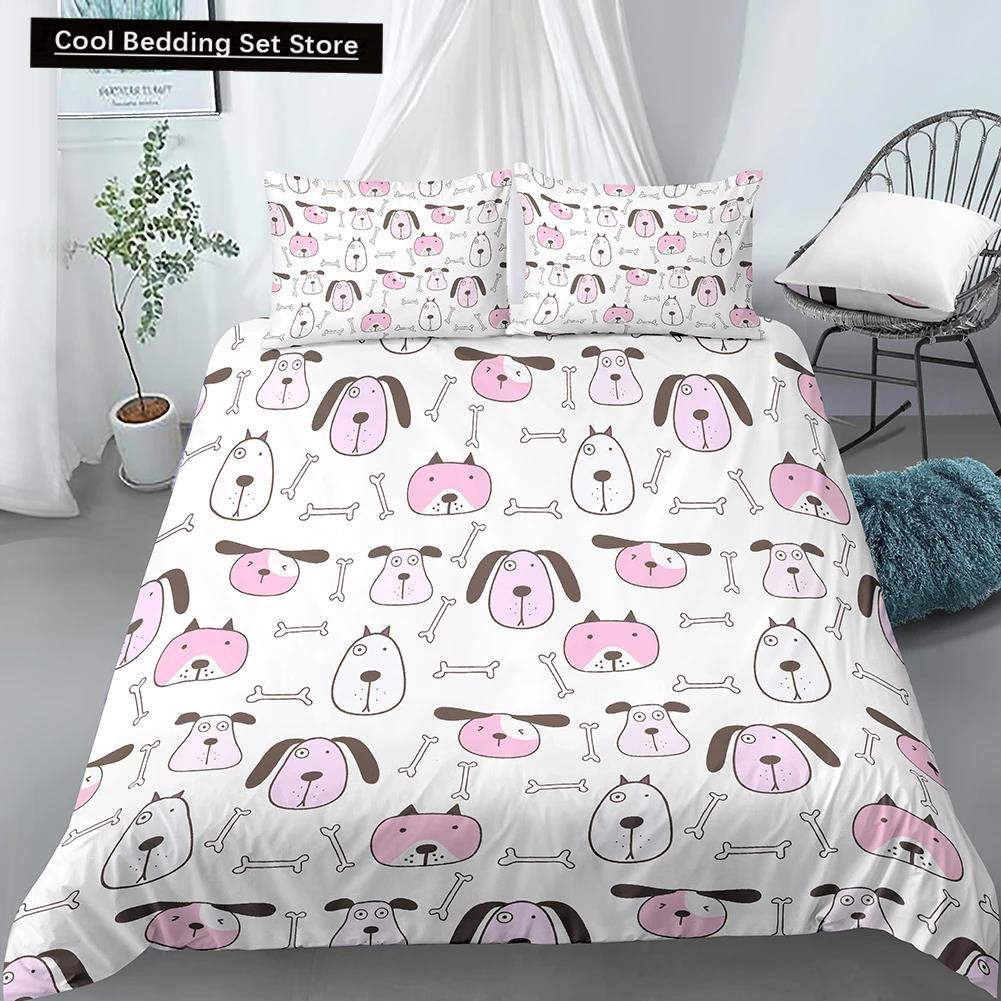 Comforter Cartoon Pug King Queen Double Full Lovely Puppy Bedding Set Pet Animal Yellow Polyester Comforter