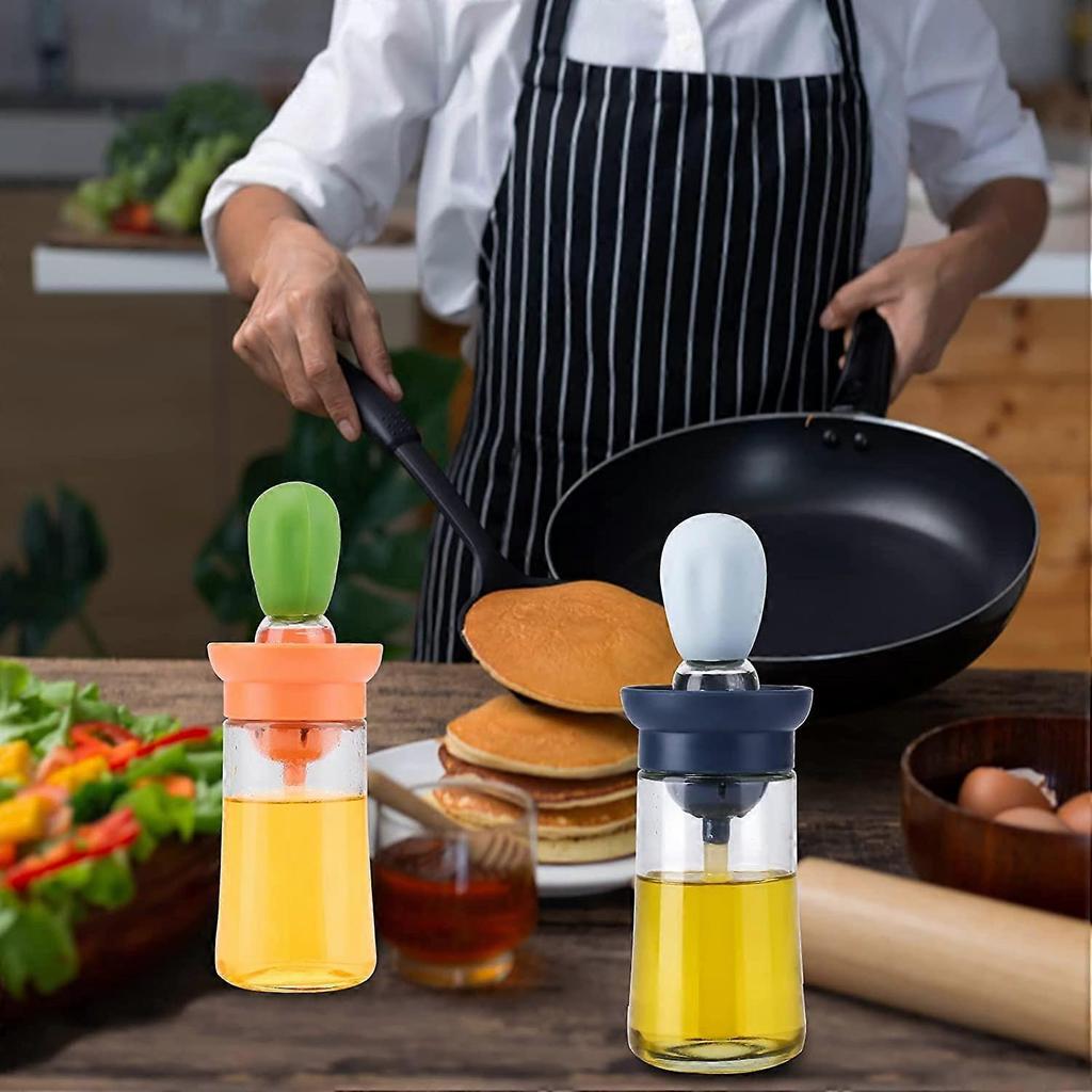 Cleaning Brush Green Oil Dispenser with Brush, 2 in 1 Glass Oil Bottle and Silicone Brush, Oil Dispenser Bottle, Pastry Brush for Basting Vinegar Oil