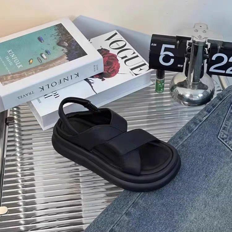 Internet Celebrity Popular Sandals Women's 2025 Summer New Elastic Casual Versatile Thick-soled Muffin Beach Women's Shoes