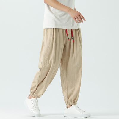 Spring Summer  Men's Cotton and Hemp Pants Loose Drawstring Lantern Pants Haren Pants Japanese Casual Pants