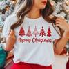 Glitter Merry Christmas TShirt Holiday Crewneck Tee Women Fashion Xmas Festival Costumes Christmas Tree Casual Printed Tee Tops