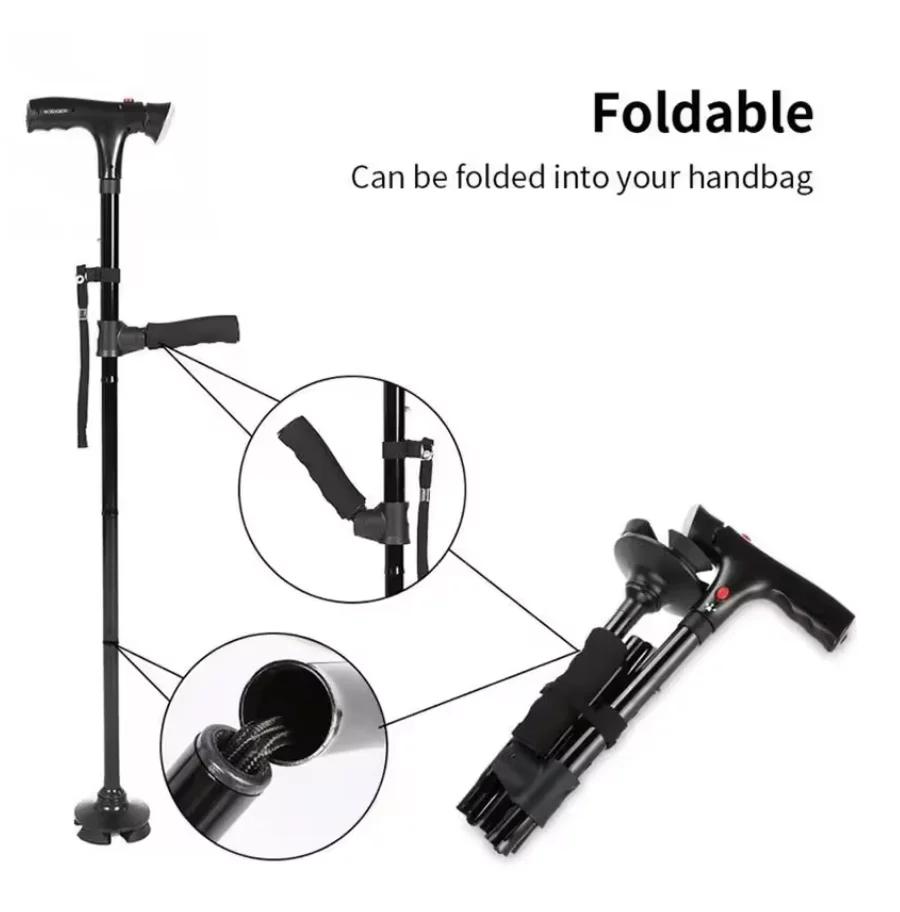 Collapsible Telescopic Folding Cane Elder Cane Led Walking Trusty Sticks Elder Crutches For Mothers The Elder Fathers With Alarm