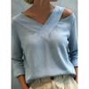JPNTKY Women's Fashion Casual Solid Color Print V-Neck  Long Sleeve  Blouses & Shirts