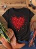 Cute Heart Graphic Print Women Crew Neck Short Sleeve T‑Shirt Versatile Casual Spring Summer Everyday Wear Top