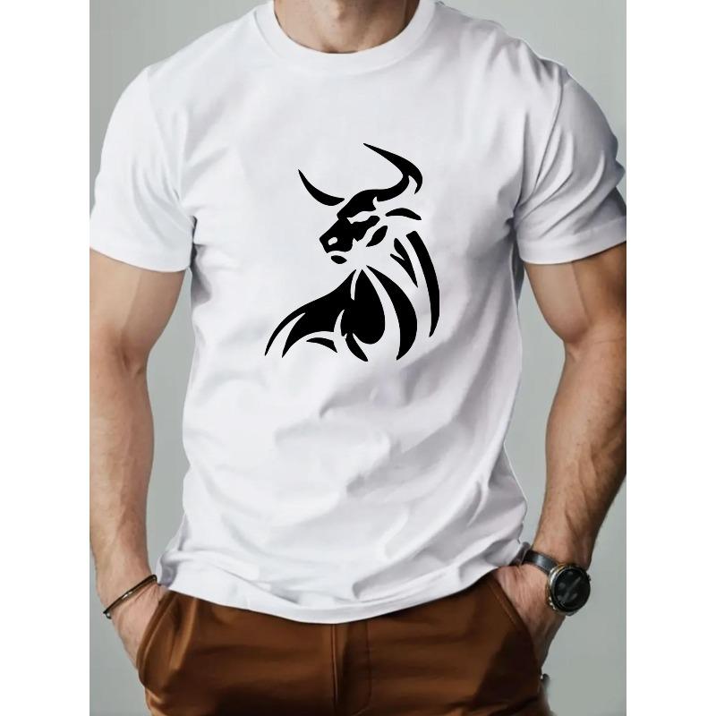European sizes Men S Bull Pattern Short-Sleeve T-Shirt for All Seasons S белый