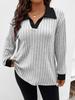 2026 Autumn/Winter Women's Plus Size V-Neck Long Sleeve Ribbed T-shirt