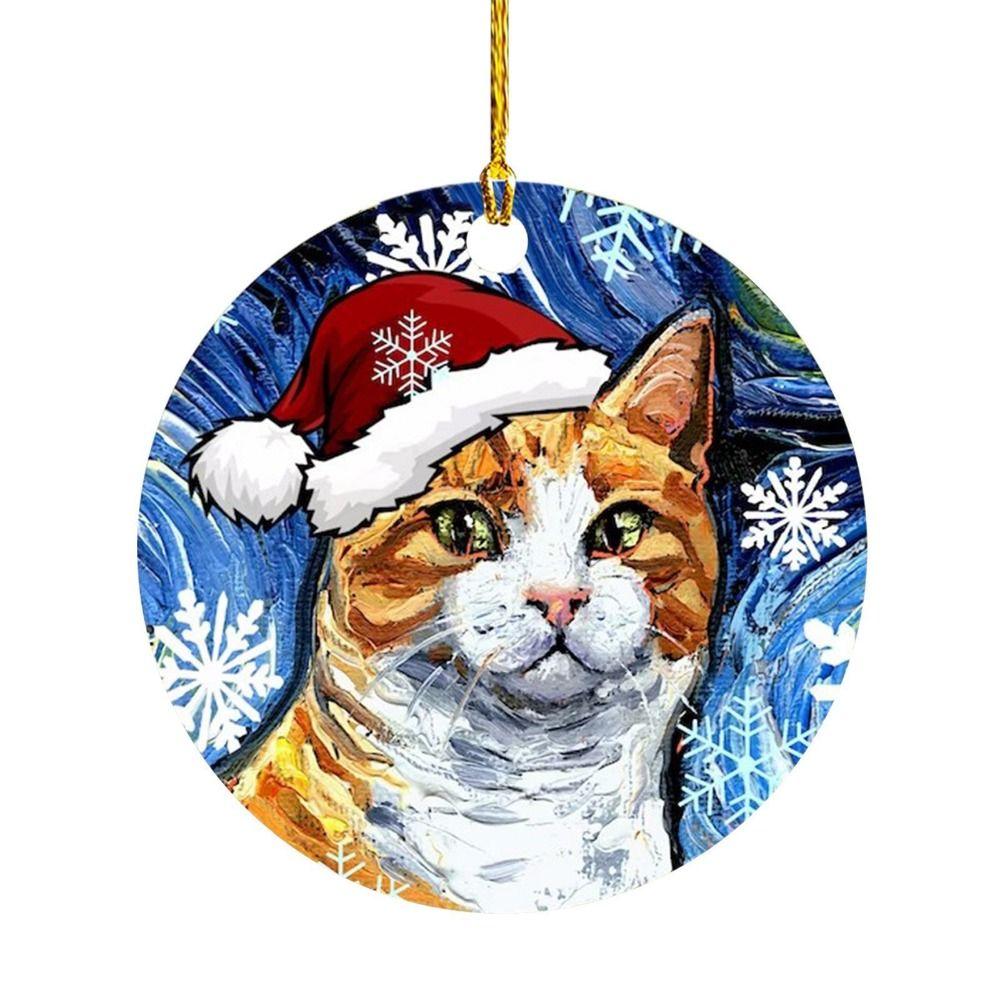 2D Christmas Cat Dog with Hat Pendant Decorative Acrylic Cat Xmas Tree Hanging Ornaments Cartoon Hanging Xmas Dogs Cat Keychain