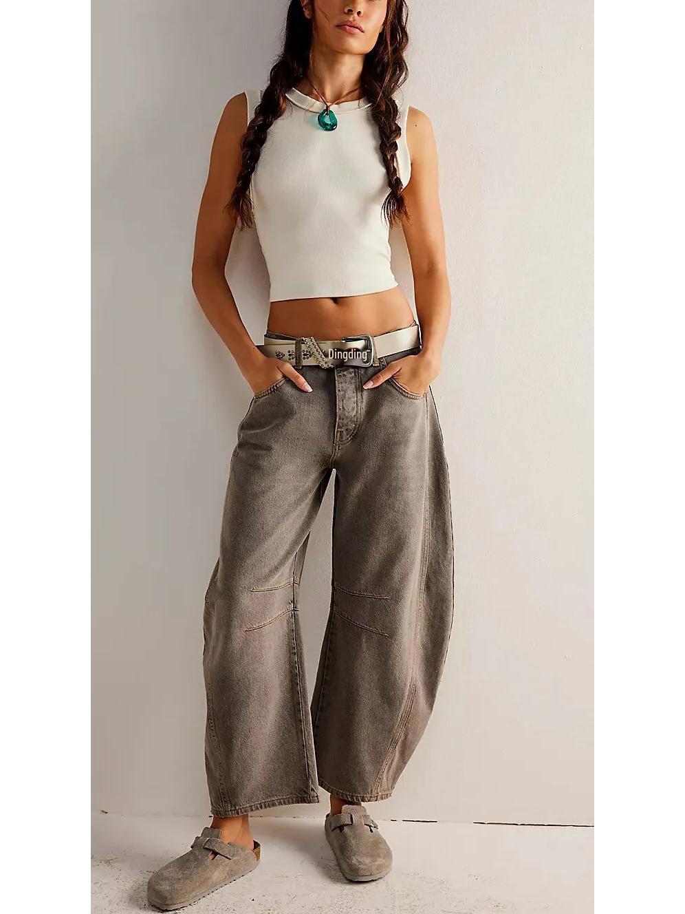 

«Женские модные джинсы 2024 года в европейском и американском стиле с широкими штанинами, средняя/низкая талия, модель K306» Double Extra Large