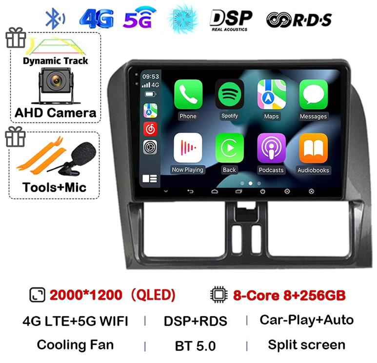 Android 14 Carplay Auto For Volvo XC60 2009-2017 Car Radio Multimedia GPS Navigation Video Player Autoradio Stereo Head Unit DSP