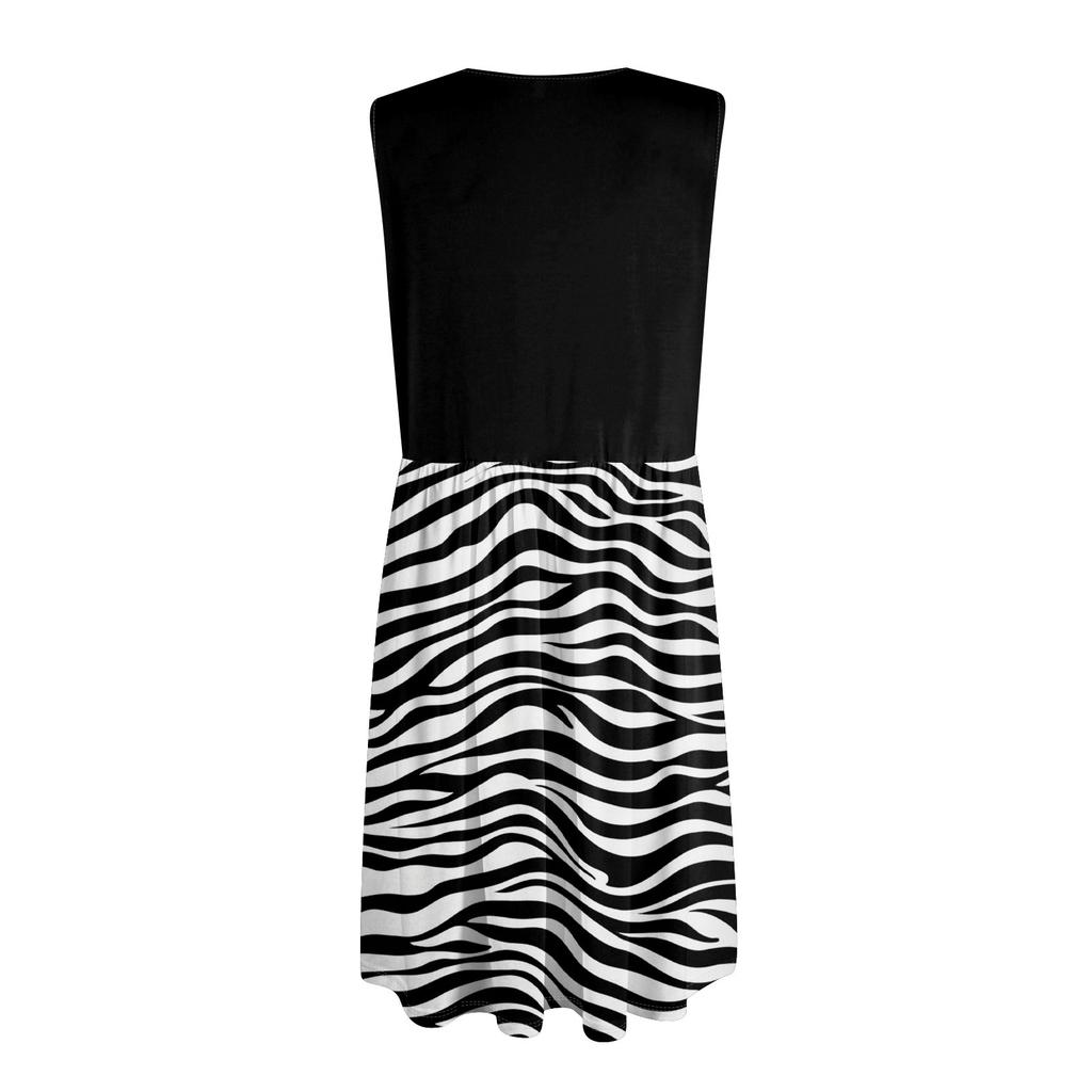 Dames mouwloze casual vakantie losse swing geometrische knoop midi jurk met zakken