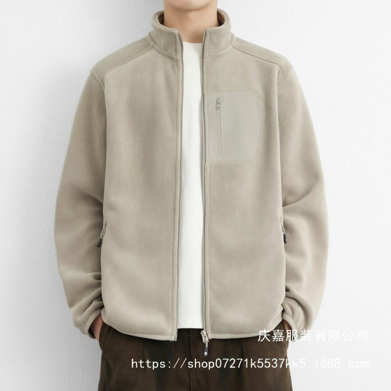 Mens Fleece Stand Collar Jacket Double-sided Lined Warm Sports Cardigan Sweatshirt