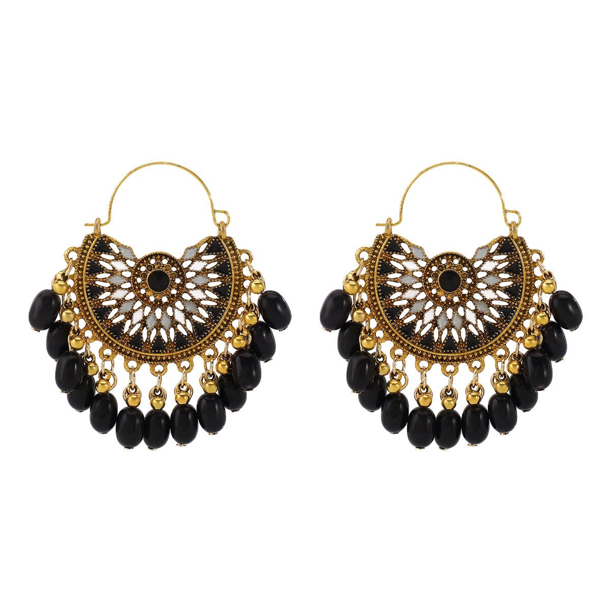 

Женские серьги-кольца в богемном стиле, винтажный уникальный дизайн, серьги с хрустальной кисточкой, модные для женщин, для отпуска чёрный