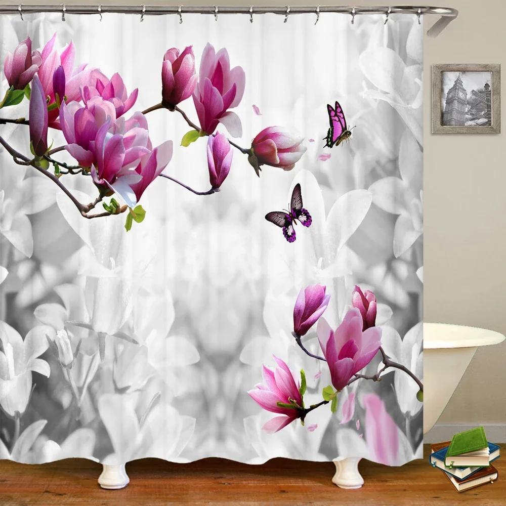 Beautiful Flowers Printed Shower Curtain Waterproof Polyester Curtain With Hook Decoration Bathroom Curtain 3D Shower Curtains
