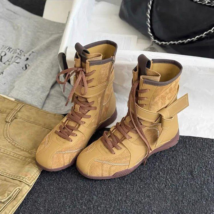 Cowhide Edition~ Retro Versatile Frosted Leather Boxing Boots Women's Strap Side Zipper External Wear Mountaineering Dexun Martin Boots