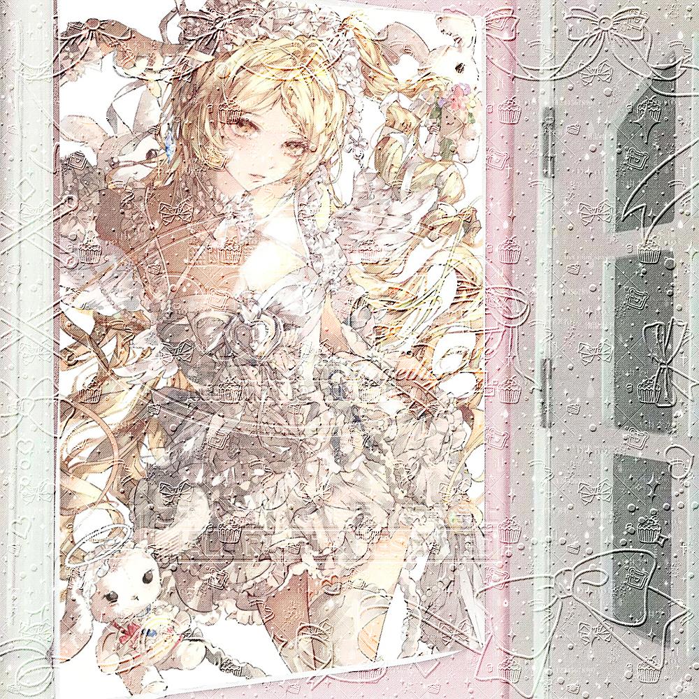 Angelic Lolita Tapestry, Pastel Embossed Anime Girl with Bunny & Wings, Dreamy Design, Harajuku Aesthetic Tapestry for Girls Roo