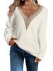 Autumn Winter Fashionable Sensual Lace V Neck Knit Drop Shoulder Pullover Sweater Top Luxurious Relaxed-fit Slimming and Versatile Top