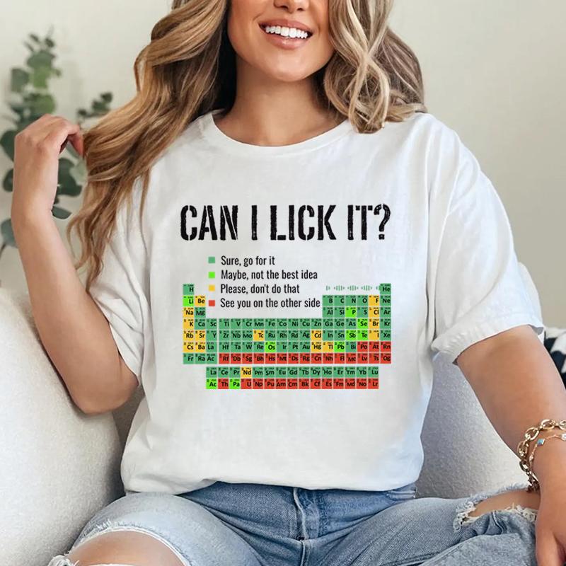 Posso leccarlo Maglietta Tavola Periodica Unisex Unisex Divertente Scienza Chimica Insegnante Umorismo Grafica Tee Casual Insegnante Top Regali