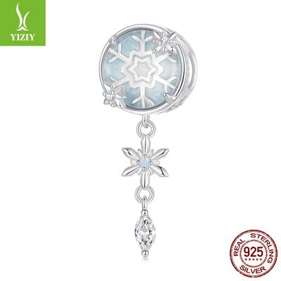 Winter Crystal Snowflake Beaded Diy Bracelet Large Hole Beaded Charm 925 Silver Bead Jewelry Accessories