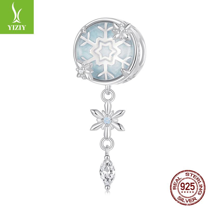 Winter Crystal Snowflake Beaded Diy Bracelet Large Hole Beaded Charm 925 Silver Bead Jewelry Accessories