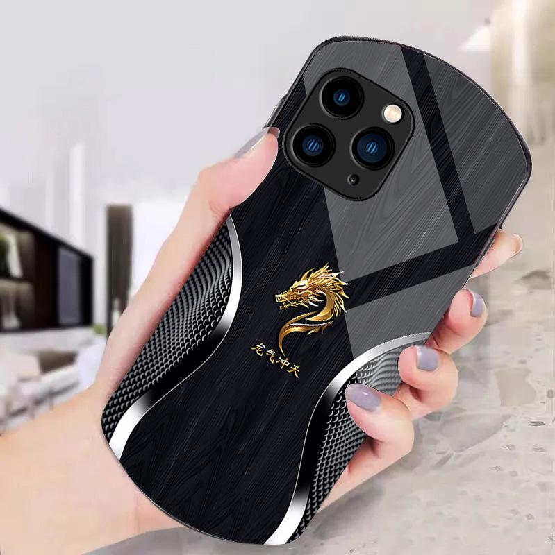 Holzmaserung iPhone XR Blue Dragon Glass Case für Apple 15 Pro, 14 Max, 13 und 11.