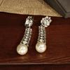 Retro Rhinestone & Pearl Long Stud Earrings - Versatile Shoulder-Sweeping Style