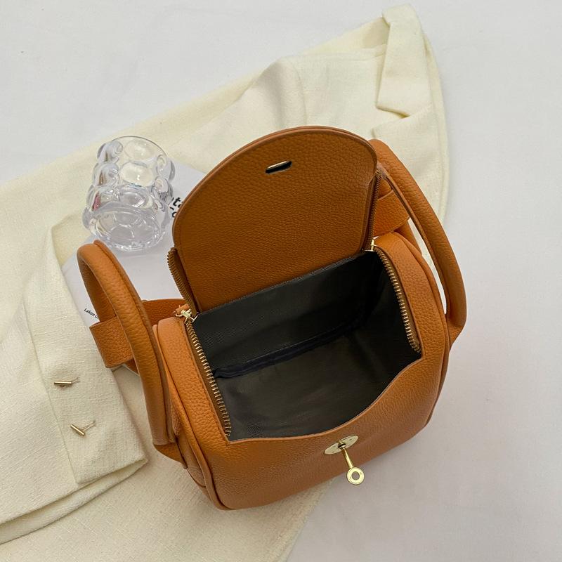 Premium lychee pattern celebrity style new double pull portable shoulder oblique span casual women's bag