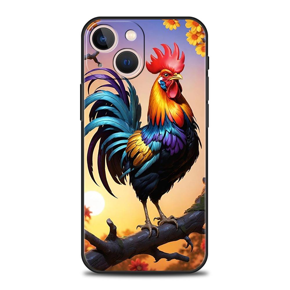 Cock Rooster Chicken Phone Case For iPhone 17 16 15 Pro Max 11 12 13 14 7 8 Plus SE 2020 X XR XS Cover Soft Black