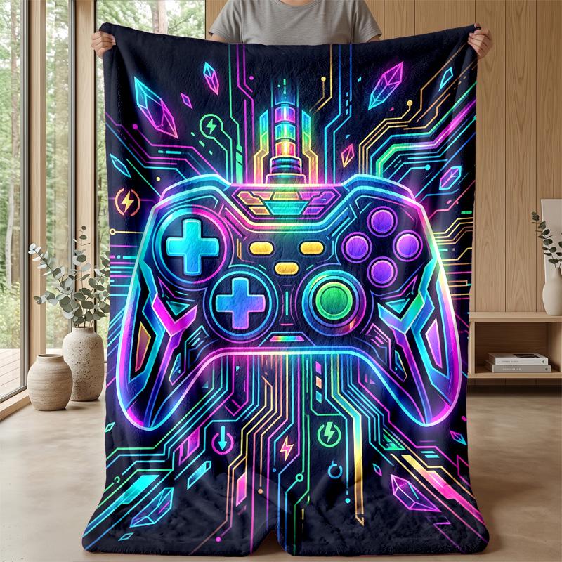 Neon Game Controller Theme blanket Lightweight Warm Flannel Blanket Decorative Throw Blanket for Home Decoration