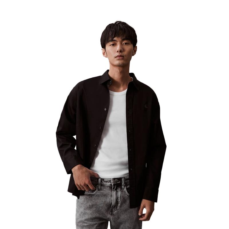 Calvin Klein Casual Commuter Printed Embroidered Loose Long Sleeve Shirt Men Shirts Space-Black J325368