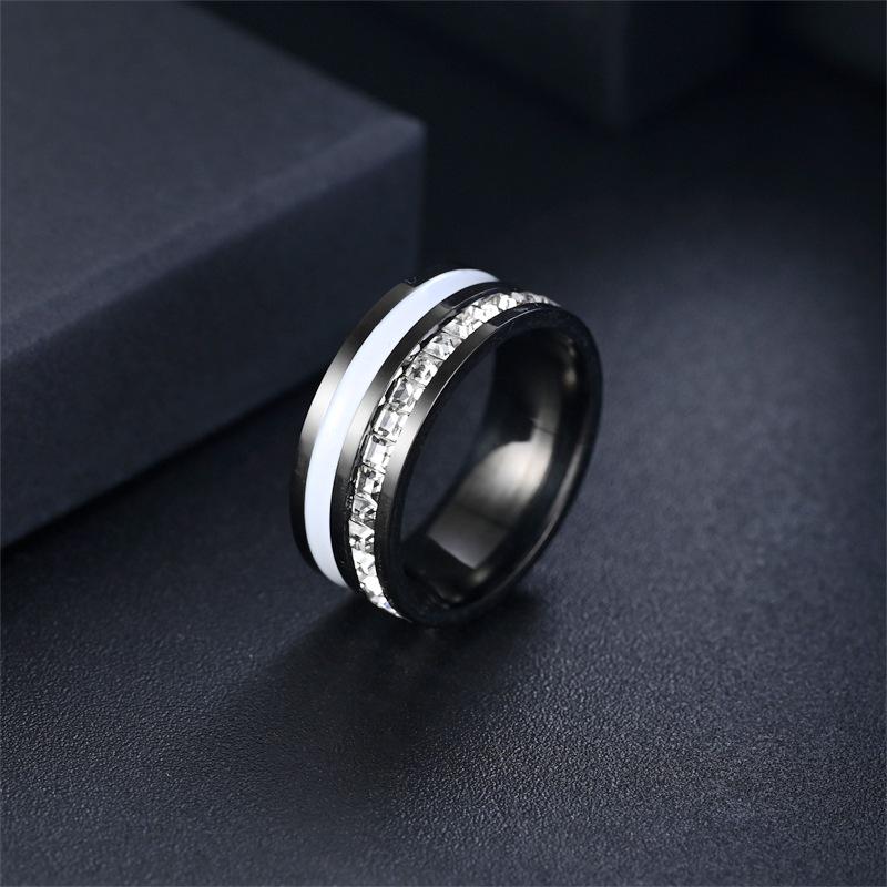 European & American Fashion Titanium Steel Ring: Women's High-End Zirconia Enamel & Men's Versatile Trendy Ring