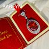 925 Sterling Silver Garnet Red Oval Zircon Pendant Necklace Birthday Party Anniversary Gift
