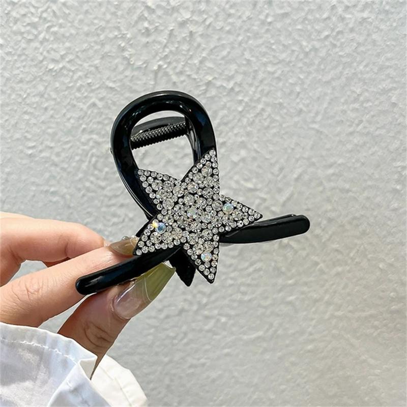 

Блестящие заколки-крабы со стразами для женщин, заколки для волос в форме пентаграммы, заколка-ложка для задней части головы, аксессуары для волос для девочек, ювелирные изделия