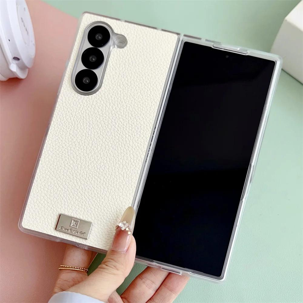 Transparent Edge Phone Case for Samsung Galaxy Z Fold 6 5 4 3 Fold6 Fold5 Fold4 Fold3 PU Leather Hard Shell Protective Cover