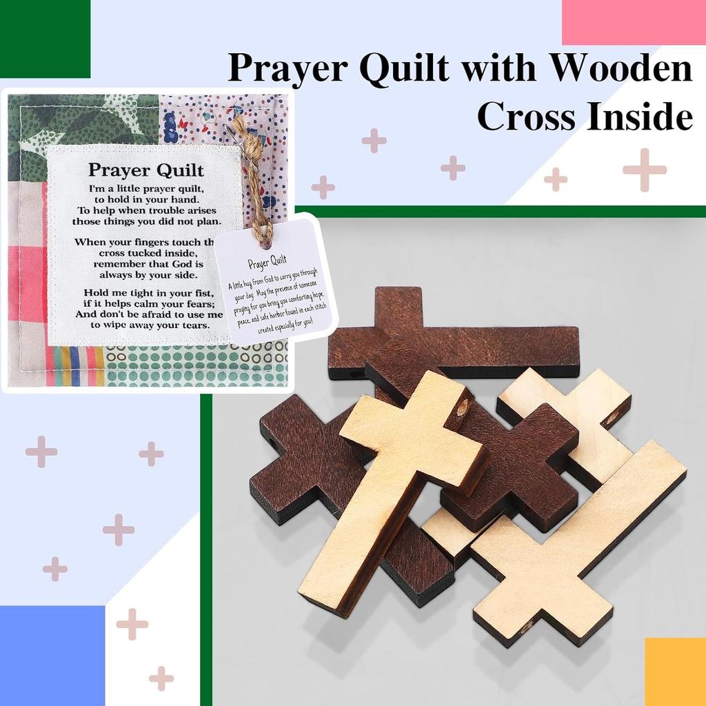 12 Pcs Mini Prayer Quilt with Cross ide, Bulk Vintage Scripture Prayer Quilt Squares Christian Gifts for Women Father's Day Pastor Appreciation
