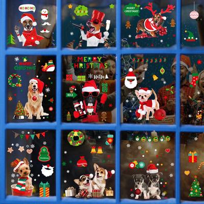 Merry Christmas Window PVC Cats Stickers Christmas Decorations for Home Wall Glass Stickers New Year Home Decals Decor