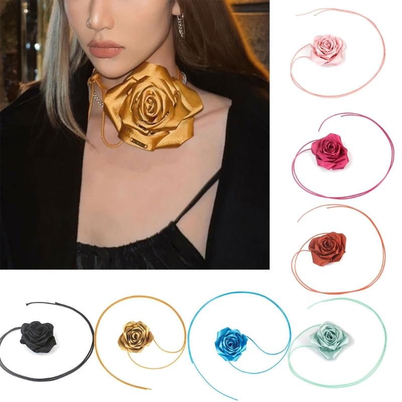 Naszyjnik Choker w stylu Boho Błękitny Kwiatowy Naszyjnik Łańcuszek na Talii Przesadzony Duży Kwiatowy Naszyjnik na Sznurku Biżuteria dla Kobiet Dziewcząt