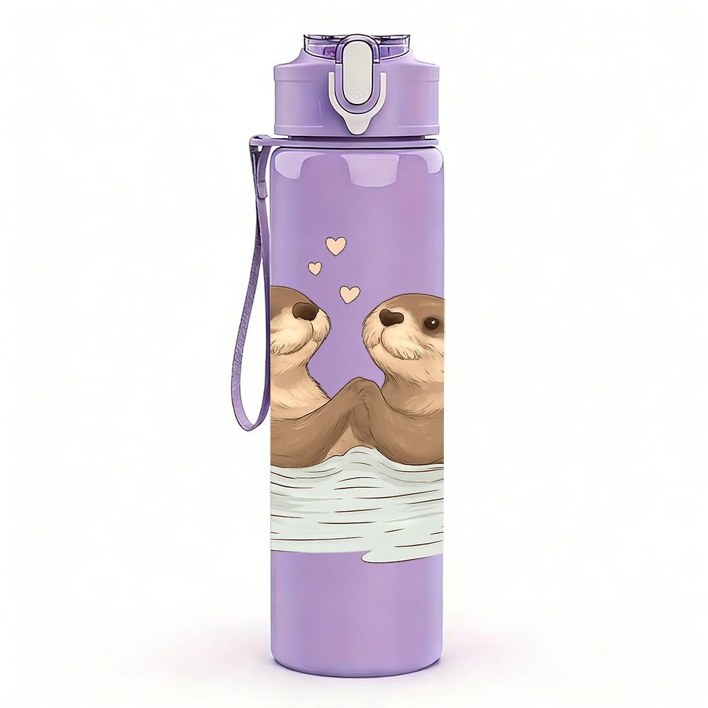 1PC Twin Floating Otters 750ml Color Plastic Sports Water Bottle Leakproof Flip Straw Lid Suitable for Sports Office Home Use