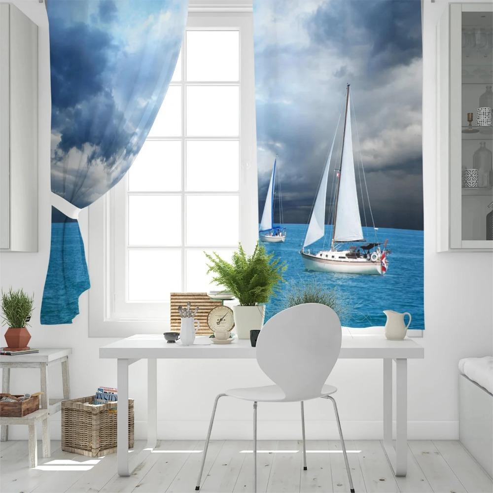 Ocean Nautical Sailing Window Curtains Home Decor Living Room Curtains Kitchen Drapes Panel Curtains for Bedroom Windows cortina