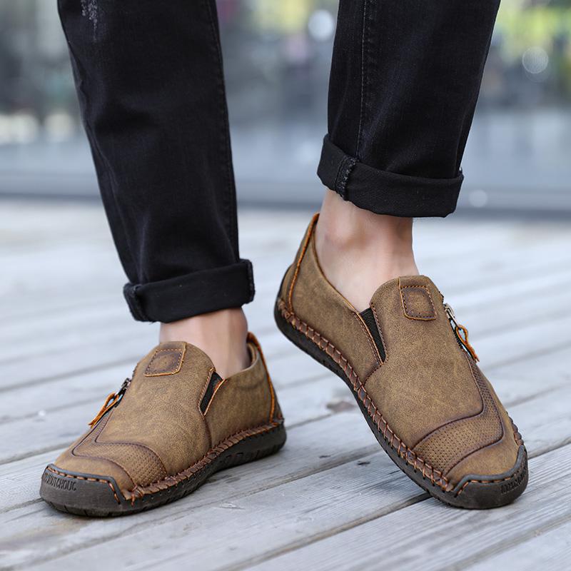 Large Size Handmade Split Leather Shoes Men Loafers Comfortable Casual Driving Shoes Moccasins Man Shoes