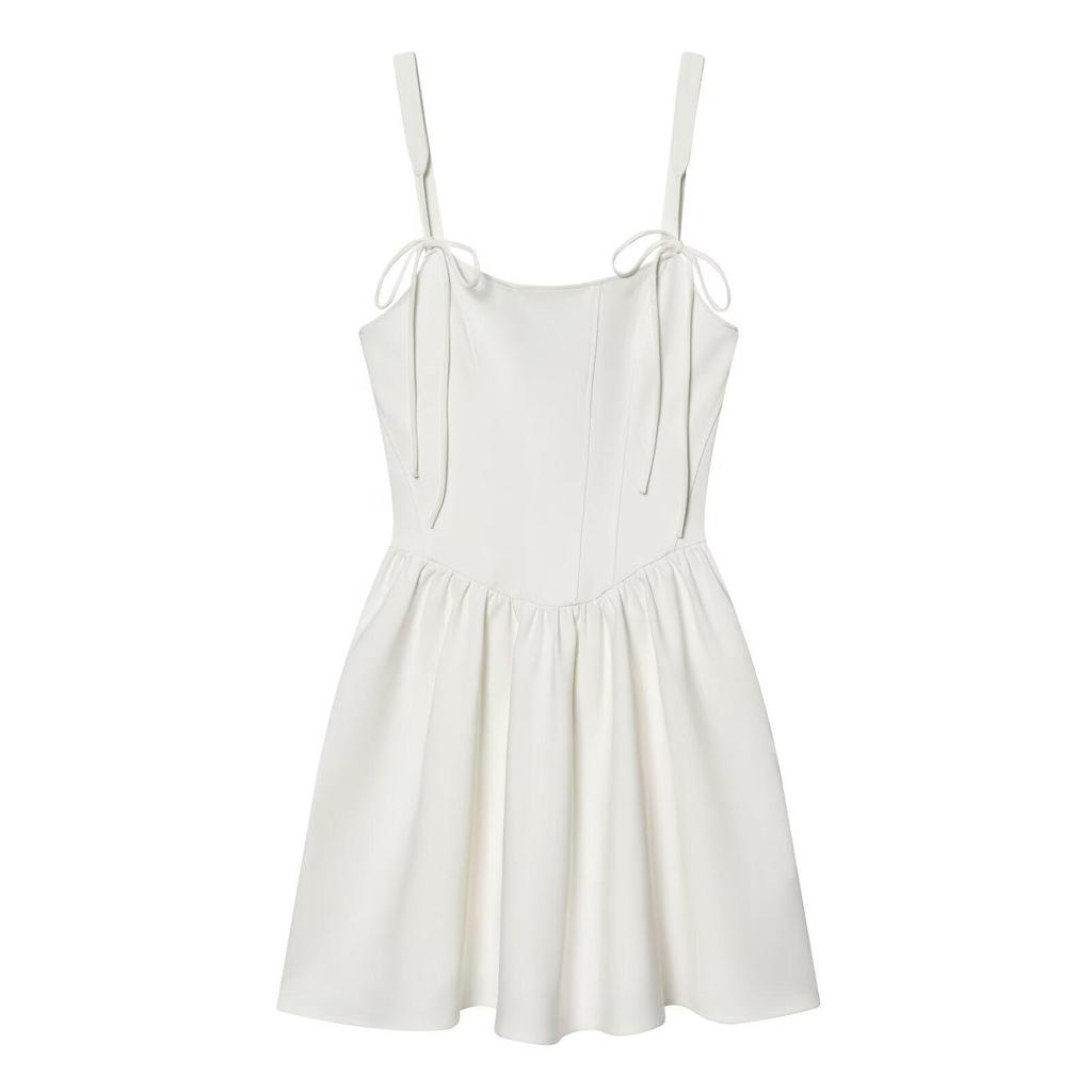 French Hepburn-Style Spaghetti Strap White Mini Dress for Women - Ideal for Beach Vacations 2026