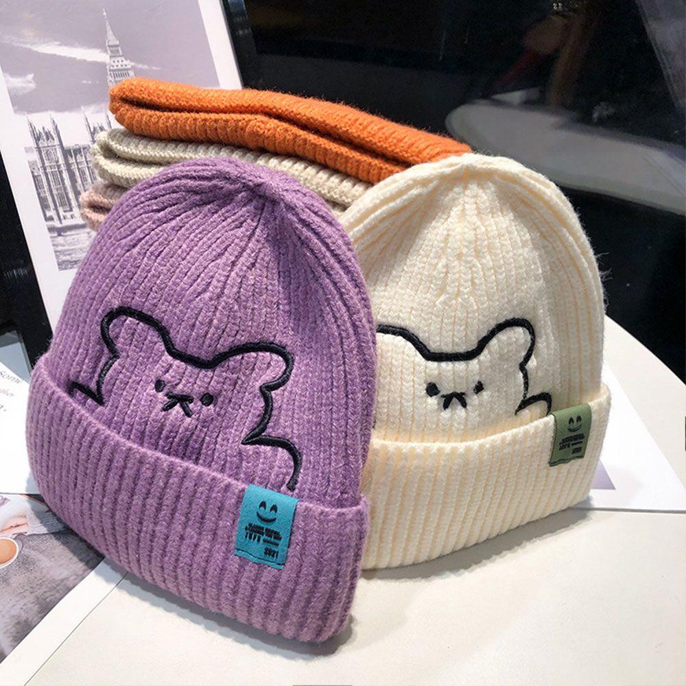 

Fashion Warm Ski Bear Pattern Beanie Caps Embroidery Knitted Hat