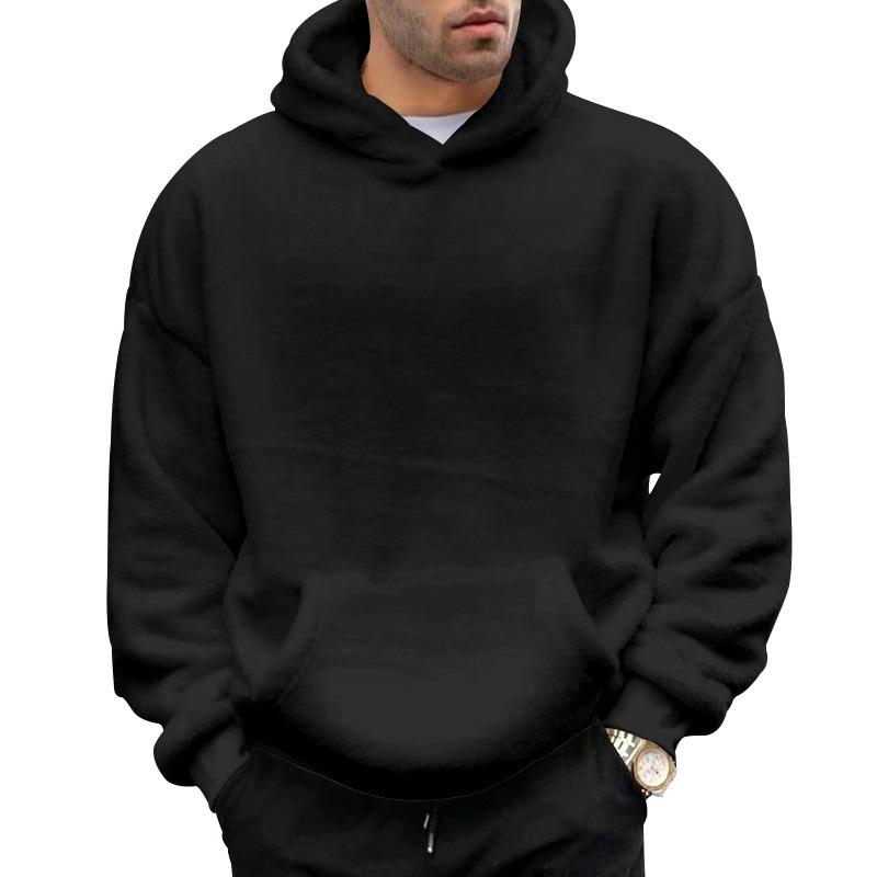 Men's Double-Sided Fleece Hoodie, Sherpa Pullover Hooded Sweatshirt, Winter Warm Outerwear