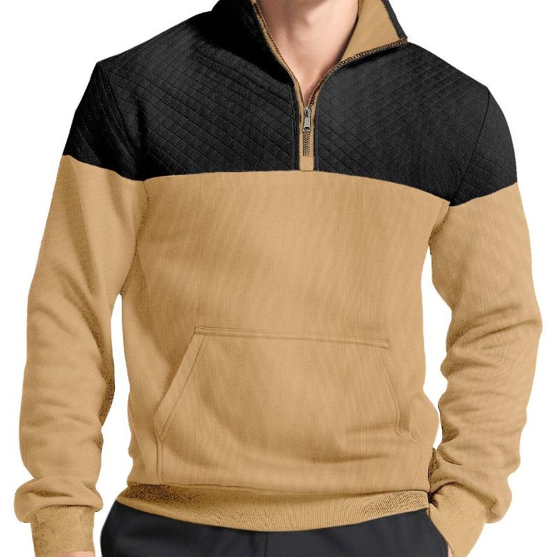 Men s Waffle Knit Casual Stand Collar Zip-up Pullover Small Check Long Sleeve Sweatshirt Diamond Pattern Outerwear S хаки