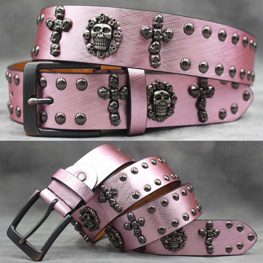 Original Skull Rivet Belt Punk Men'S Belt Women'S Snake Pattern Decorative Belt