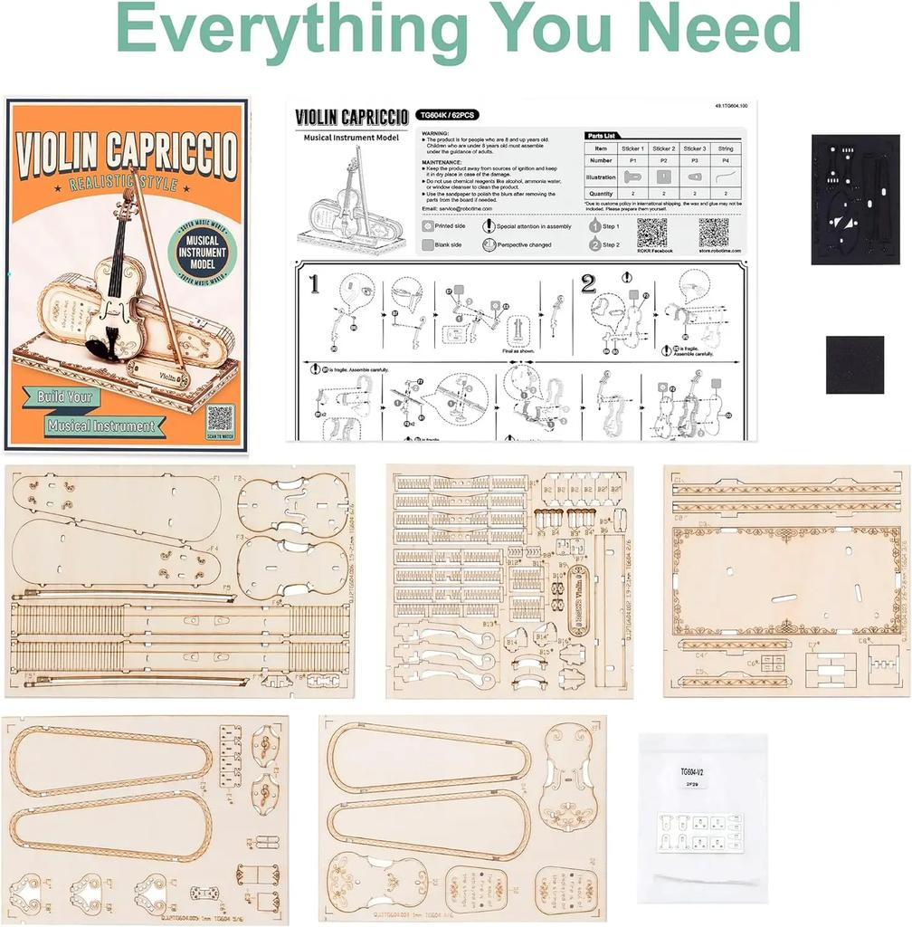 DIY 3D Wooden Puzzle Violin Capriccio Model DIY Gifts for BoysGirls Easy Assembly Kits MusicalBuilding Blocks G211