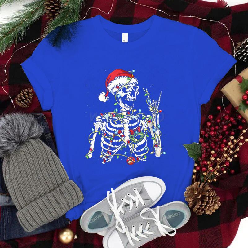 Christmas Santa Skull T Shirt Streetwear Unisexs Clothing Trendy Short Sleeve ONeck Tee Top Christmas Lights Skeleton Street Tees