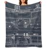 Steam Train Blueprint Throw Blanket Picnic Shaggy Hairy Decoratives Blankets
